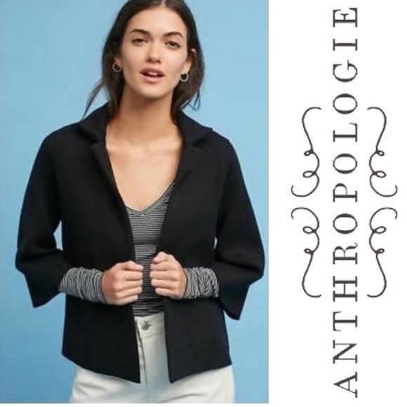 Anthropologie Sweaters - Anthropologie MOTH Sweater Carey Blazer Cardigan Womens L Black Navy Knit $148